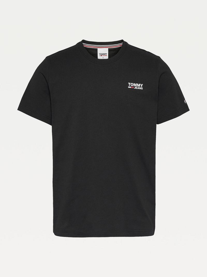 Férfi Tommy Hilfiger Organic cotton regular logo Póló Fekete | HU 847BEX